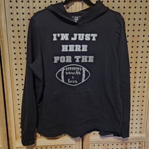 I'm Just Here For The Snacks And Beer Unisex Long Sleeve Black Hoodie L TEK Gear